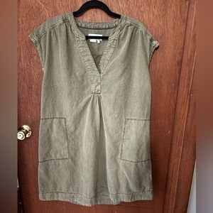 Anthropologie linen tunic dress, size M, green